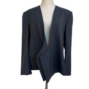 Low Classic Curved Neck Blazer Navy Blue